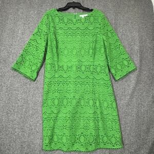 Chico's Womens Sheath Mini Dress Size 14 Green Crochet Dainty Forest Feminine
